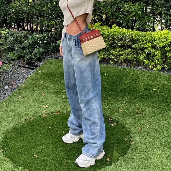 The Frankie Shop Denim - NWOT THE FRANKIE SHOP — HAYLA CONTRAST DENIM PANTS - LIGHT WASH/BLUE